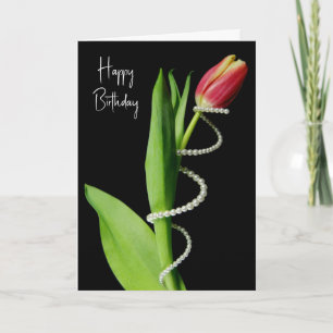 Födelsedag Pearls omringade runt en tulip Kort