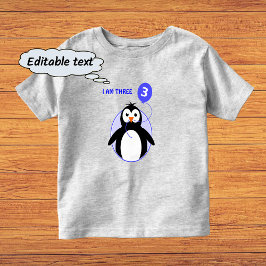 Födelsedag, penguin anpassningsbar, blått, tre år  t-shirt