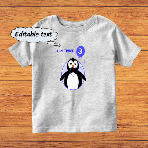 Födelsedag, penguin anpassningsbar, blått, tre år  t-shirt