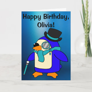 Födelsedag Penguin Frosty Blue Anpassade Card Kort