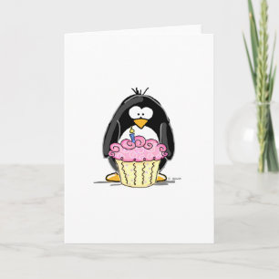 Födelsedag Penguin med Cupkaka Kort