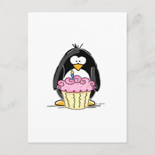 Födelsedag Penguin med Cupkaka Vykort