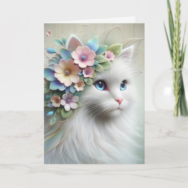 Födelsedag Persisk Katt Med Blommig Lager Kort (Framsida)