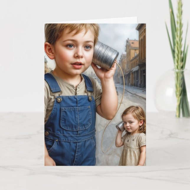 Födelsedag pojke och flicka med tenn kan ringa kort (Framsida)