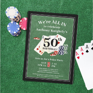 Födelsedag Poker Card Party oavsett ålder Inbjudningar