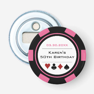 Födelsedag Poker Chip Casino Tema Rosa Svart Vitt Flasköppnare