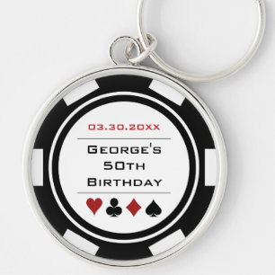 Födelsedag Poker Chip Casino Theme Black White Rund Silverfärgad Nyckelring