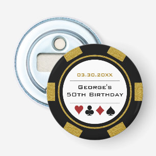 Födelsedag Poker Chip Casino Theme Guld Black Flasköppnare