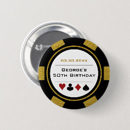 Födelsedag Poker Chip Casino Theme Guld Black Knapp