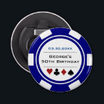 Födelsedag Poker Chip Casino Theme Navy Blue White Flasköppnare<br><div class="desc">Den här marinblåa och vita pokeren chip stil flaska skulle ge en perfekt åt antingen födelsedagspojken eller för hela party som gåva! Anpassa din design med namn och födelsedatum # i svart i mitten,  och anpassningsbarnas text i marinblått överst.</div>
