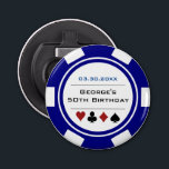 Födelsedag Poker Chip Casino Theme Navy Blue White Flasköppnare<br><div class="desc">Den här marinblåa och vita pokeren chip stil flaska skulle ge en perfekt åt antingen födelsedagspojken eller för hela party som gåva! Anpassa din design med namn och födelsedatum # i svart i mitten,  och anpassningsbarnas text i marinblått överst.</div>