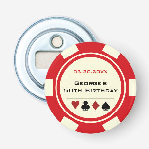 Födelsedag Poker Chip Casino Theme Red Benvit Flasköppnare