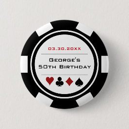Födelsedag Poker Chip Casino Theme White Black Knapp