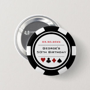 Födelsedag Poker Chip Casino Theme White Black Knapp