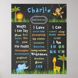 Födelsedag Poster Baby Jungle Theme One Party Sign