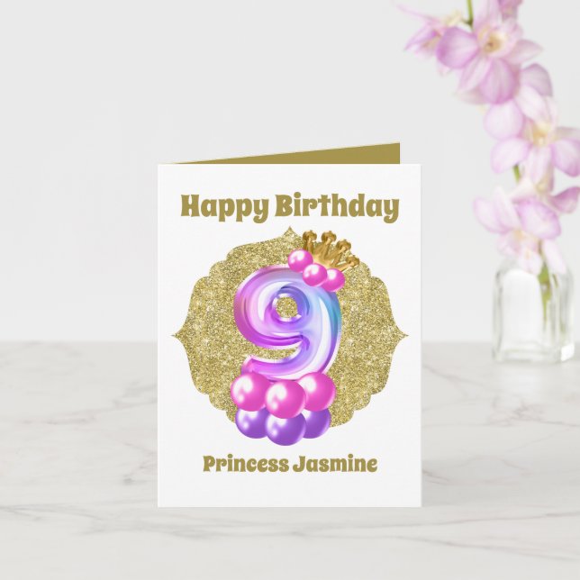 Födelsedag prinsessan 9:e födelsedag tillför namn  kort (Orkide)