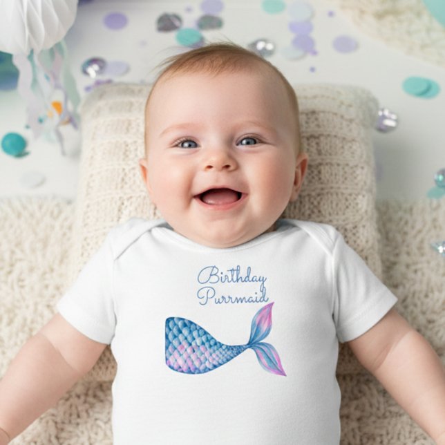Födelsedag purrmaid katt sjöjungfru akvarell baby t shirt (Skapare uppladdad)
