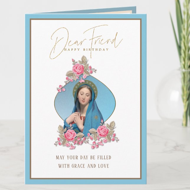 Födelsedag Religiös Vän Rosa Maria Rosor Kort (Skapare uppladdad)