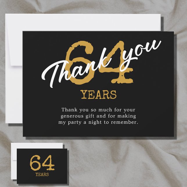 Födelsedag Retro Black och Guld Tack Kort (Black and gold birthday thank you card for any age. Easily personalized template.)
