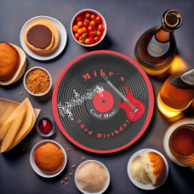 Födelsedag Retro Vinylskiva Rockmusik Röd Gitarr