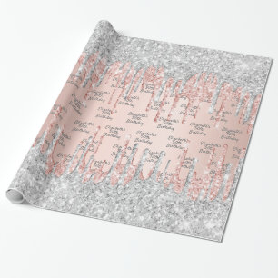Födelsedag ro glitter vid vid rosa silver namn vid presentpapper