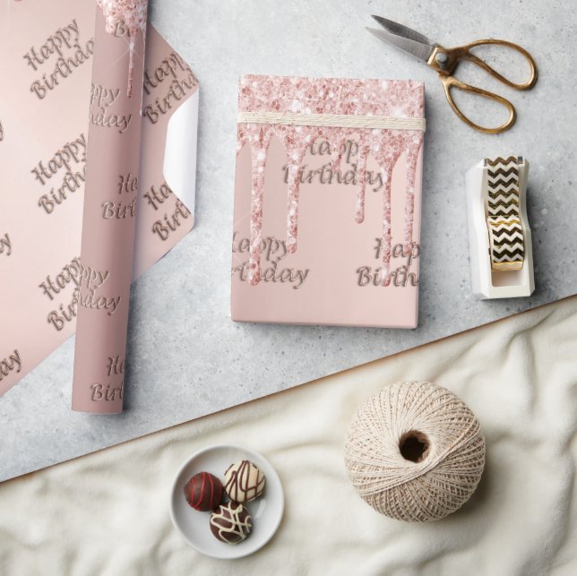 Födelsedag ro guld droppar rosa presentpapper (Hantverk)