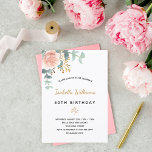 Födelsedag ro guld eucalyptus greenery blommigt inbjudningar<br><div class="desc">En inbjudan till elegant för en 50:e (eller någon ålder) födelsedagsfest. En vit chic bakgrund. Dekorerad med en ro guld och en rosa vattenfärgad blomma, blommigt, grönt eucalyptus löv, spriter, grönsak och faux ro sprig. Personalisera och närmare uppgifter om namn och party. Svarta och gyllene brev. Namn är skrivet med...</div>