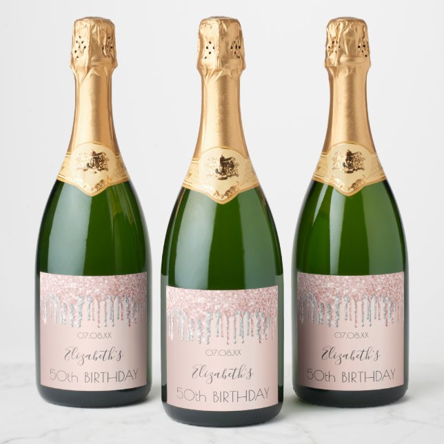 Födelsedag ro guld glitter rosa silver gnistra vid (Flaskor)