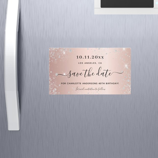 Födelsedag ro guld glitter spara datum magneter (Skapare uppladdad)