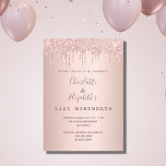 Födelsedag ro guld glitter två personer vänner inbjudningar<br><div class="desc">En modern, snyggt och glamorös inbjudan till två kvinnor på 21:a födelsedag party (eller någon ålder) En faux ro guld metallisk tittar bakgrund med elegant faux ro guld glitter drop, målardropp. Anpassa och lägg till information om namn och party. En inbjudan till två personer att fira tillsammans, twillingar, systrar eller...</div>