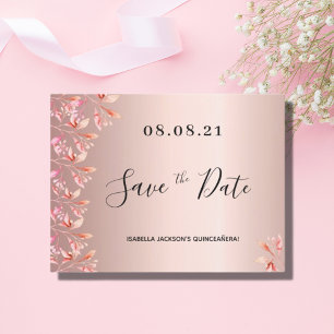 Födelsedag ro guld rosa blommigtar sparar datum vykort