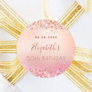 Födelsedag ro rosa glitter guld stoftmonogram namn runt klistermärke
