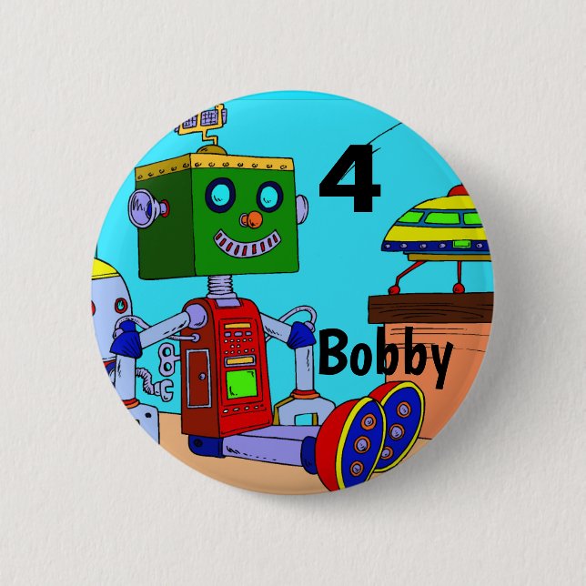 Födelsedag: Robot Button Pin Anpassningsbar AGE NA Knapp (Framsida)