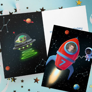 Födelsedag Rocket med foto UFO Alien Astronaut Kort