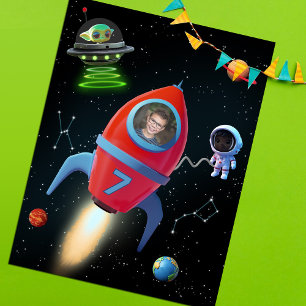 Födelsedag Rocket med foto UFO Astronaut Alien Vykort