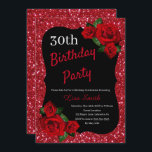 Födelsedag Röda Glitter Röd ros Inbjudningar<br><div class="desc">Elegant Red glitter och röd ros födelsedagsfest inbjudan för kvinnor i alla åldrar. Åldern kan ändras för vilken ålder som helst. Text kan ändras till vad som helst för att passa din händelse. Typsnitt, typsnitt färg och text är helt anpassade! Papper form och typ kan anpassas efter din budget och...</div>