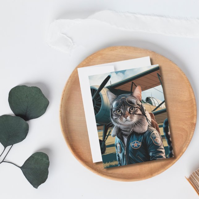 Födelsedag Rolig Kattpilot & Flygplan Flyg Djur Vykort (Skapare uppladdad)
