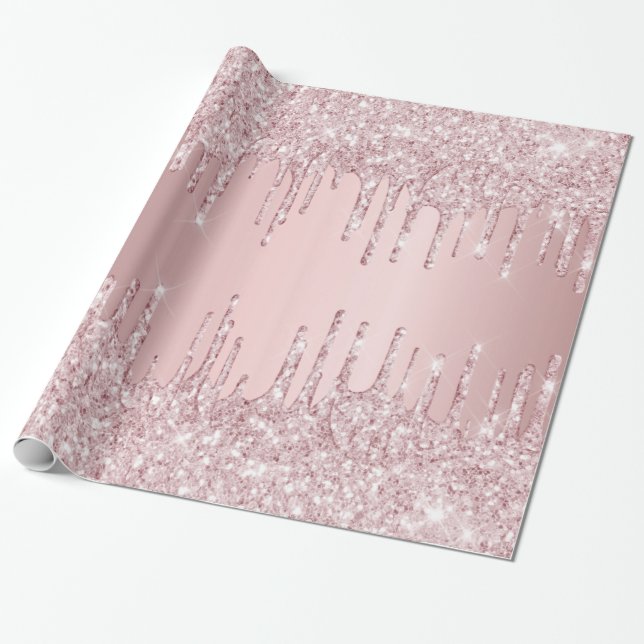 Födelsedag rosa glitter droppar glans dammig rosa  presentpapper (Utrullad)