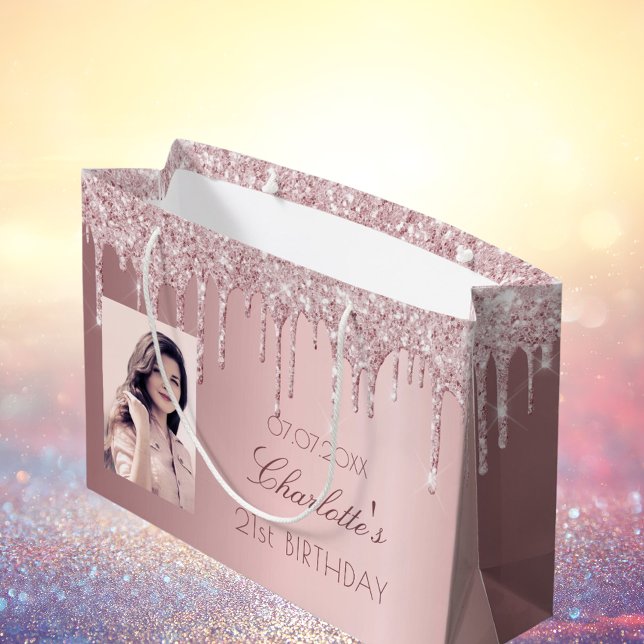 Födelsedag  rosa glitter droppar namn foto med  (Skapare uppladdad)