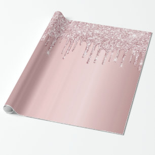 Födelsedag rosa glitterdroppar gnistrar dammig ros presentpapper