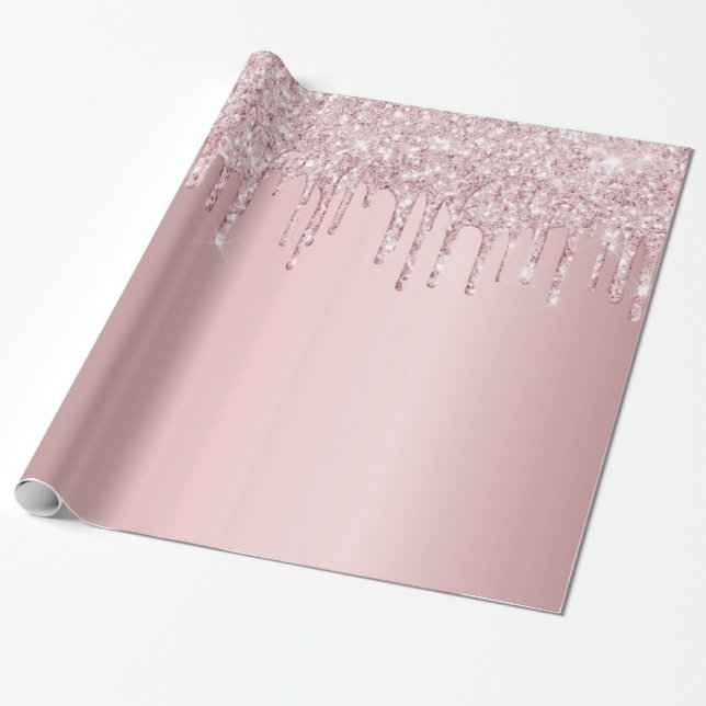 Födelsedag rosa glitterdroppar gnistrar dammig ros presentpapper (Utrullad)