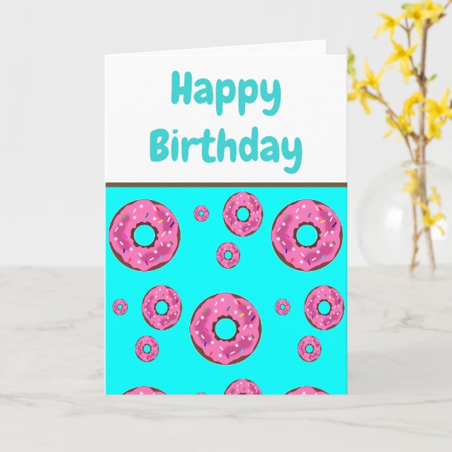 Födelsedag rosa krämdonuts kort (Gul blomma)