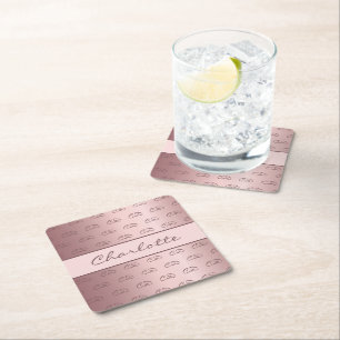 Födelsedag rosa ros monogram initialer namn underlägg papper kvadrat