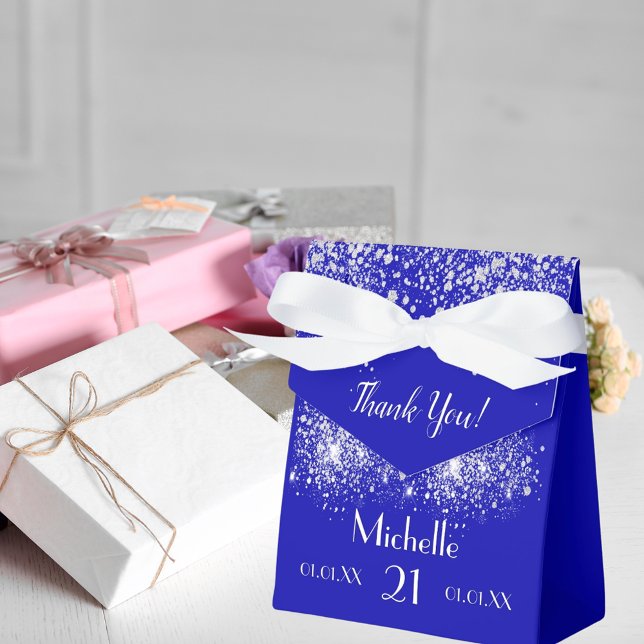 Födelsedag royal blå silver glitter vit monogram presentaskar (Skapare uppladdad)