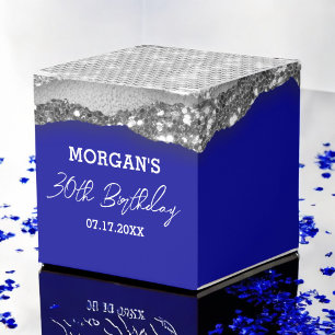 Födelsedag Royal Blue Silver Glitter Namn Tack Presentaskar