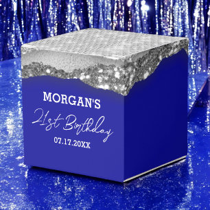 Födelsedag Royal Blue Silver Glitter Namn Tack Presentaskar
