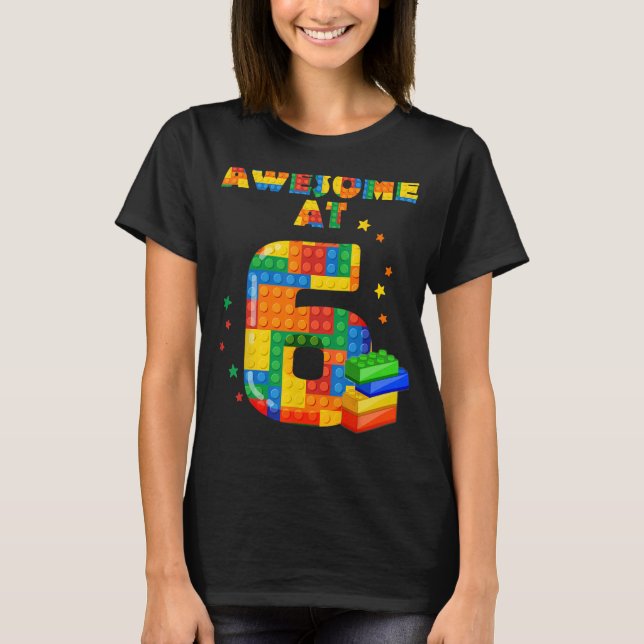 Födelsedag Shirt För barn 6 Byggande block Bricks  T (Framsida)