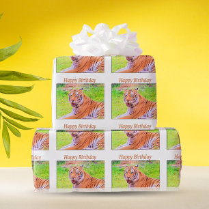 Födelsedag Sibirisk Tiger Färgglatt Presentpapper