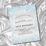 Födelsedag silver blå glitter-gnistra glamoral inbjudan vykort<br><div class="desc">För en elegant, 40:e (eller någon annan ålder) födelsedag. En faux silver metallisk tittar bakgrund. Dekorerad med blåfaux glitter stoft. Anpassa och lägg till information om namn, ålder och party. Namn är skrivet med ett handskript i stil. Baksida: Faux silver-bakgrund, vykortsdesign. Tips! Om du inte vill att det ska se...</div>