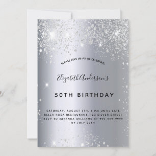 Födelsedag silver glitter damm metall inbjudningar